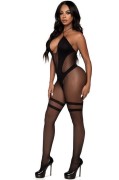 Black Sheer & Opaque Mesh Bodystocking