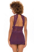 Italian Plum Lace & Mesh Plunging Lingerie Chemise