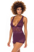 Italian Plum Lace & Mesh Plunging Lingerie Chemise