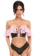 Lavish Light Pink Lace & Faux Leather Bustier