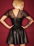 BLACK WET-LOOK & SHEER UNDERWIRED CIRCLE DRESS