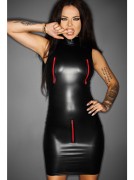 BLACK WET-LOOK SKIN-TIGHT DRESS W/ NAUGHTY PLACED RED ZIPPERS