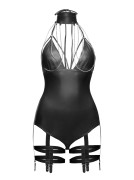 Black Wet Look & Chains Bodysuit W/ Strappy Garters