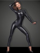 Wet-Look Skin-Tight Catsuit W/ Leash & Zipper Crotch