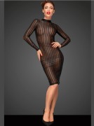 Striped Sheer Tulle Knee-Length Dress