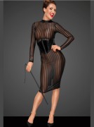 Striped Sheer Tulle Knee-Length Dress