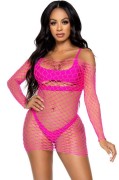 Neon Pink Fence Net Lingerie Dress