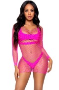 Neon Pink Fence Net Lingerie Dress