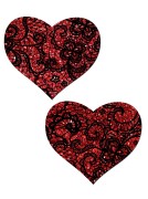 Red Heart with Black Lace Glitter Pasties