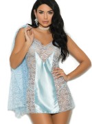 Floral Lace & Satin Chemise, Robe & G-String Set