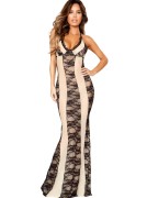 Nude & Black Lace Overlay Gown