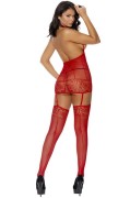 Red Crochet Chemise & Stockings Lingerie Set