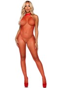 Red Industrial Net Halter Neck Bodystocking