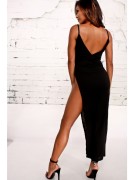 Deep V Front High Slit Dress