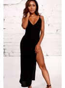 Deep V Front High Slit Dress