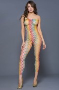 Strapless Rainbow Big Diamond Net Bodystocking