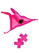 Neon Pink Vibrating Crotchless Panty and Pasties Set