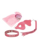 PINK KINK LEATHER BLINDFOLD, WHIP & COLLAR KIT