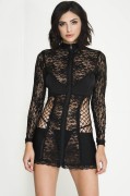 Zipper Front Long Sleeved Lingerie Dress